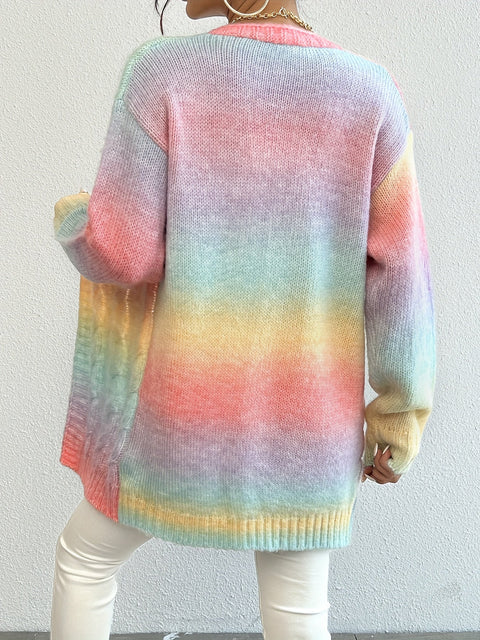 Pastellfarbiger Gradient Offene Vorderseite Cardigan – Stilvoll und Bequem für Herbst und Frühling