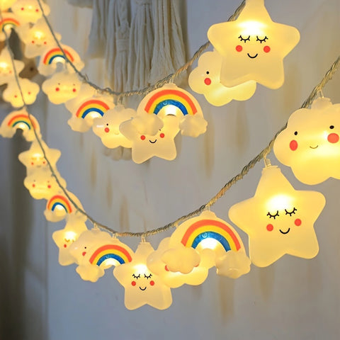 Magische LED-Lichterkette – Stern-, Wolken- und Regenbogen-Designs für eine Fröhliche Atmosphäre