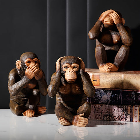 Chimpanseeskulpturen Set von 3 Figuren - Verspielt und Realistisch für Dein Interieur