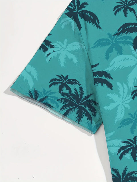 Tropisches Palmenmuster Herrenhemd – Kurzarm und lässiger Look für Sommerausflüge