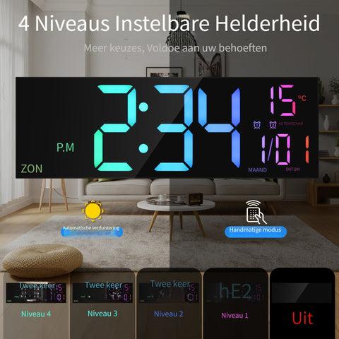 LumiWall Digitale Wanduhr – Groß, Farblich und Einfach Ablesbar