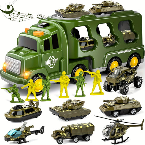 ArmyForce 14-in-1 Militärspielzeugset - Lkw mit Panzern, Soldaten und Soundeffekten