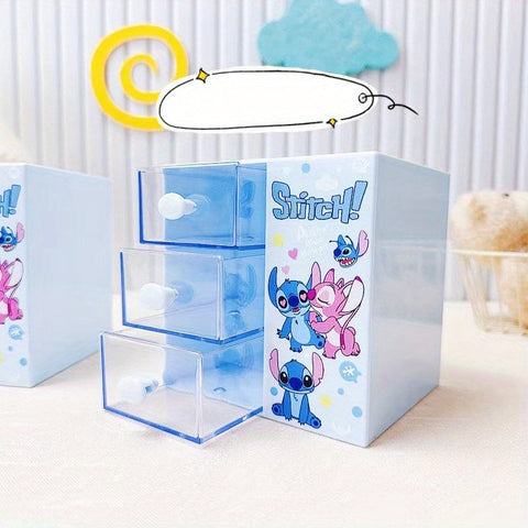Disney Stitch Cartoon 3-Fächer Aufbewahrungsbox – Multifunktionale Organizer für Schreibtisch, Schmuck und Spielzeug