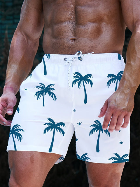 Sommer Herren Badehose – Schnell trocknend mit Palmenprint und elastischem Bund