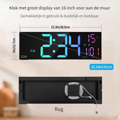 LumiWall Digitale Wanduhr – Groß, Farblich und Einfach Ablesbar