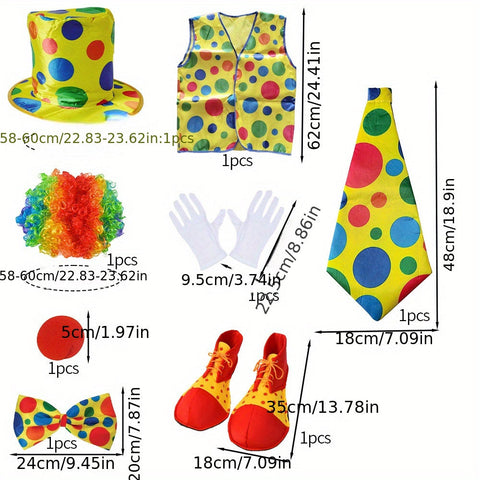 Clown Kostümset für Kinder – Komplett mit Hut, Perücke, Nase, Krawatte und mehr