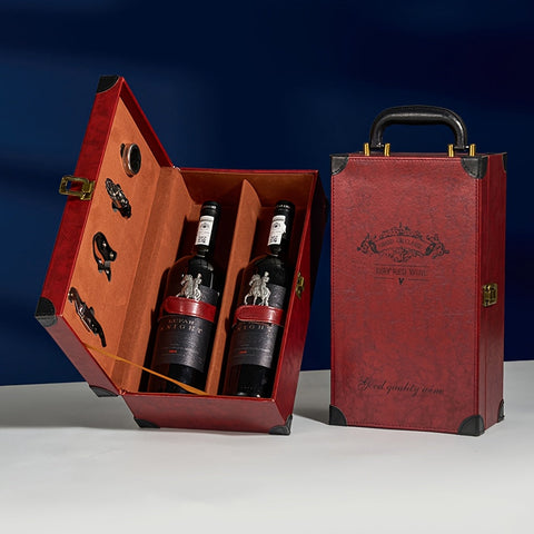 Klassischer 2-Flaschen Weinkühler mit Zubehör – Tragbare Geschenkbox