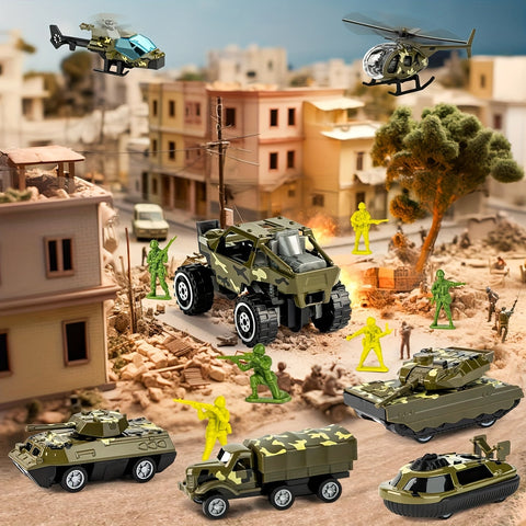ArmyForce 14-in-1 Militärspielzeugset - Lkw mit Panzern, Soldaten und Soundeffekten