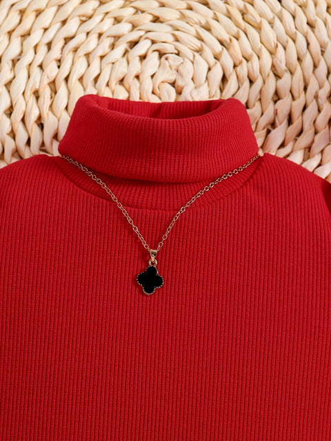 Feline Elegante Turtleneck Outfit für Kinder - Karierte Rock und Pullover Set