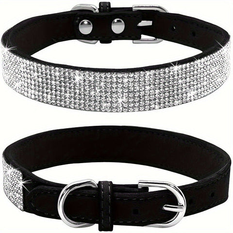 Verstellbares Lederhalsband für Hunde mit Strass – Stark und Langlebig