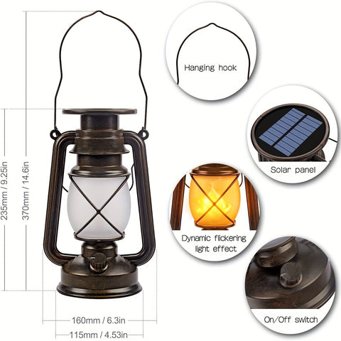 Set aus 2 Solar-Laternen – Vintage Tanzende Flamme LED Lichter für Garten und Terrasse