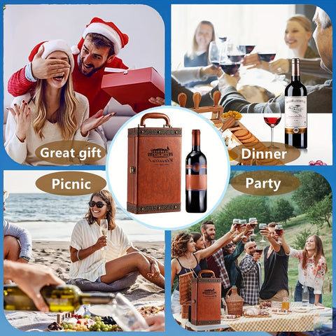 Klassischer 2-Flaschen Weinkühler mit Zubehör – Tragbare Geschenkbox