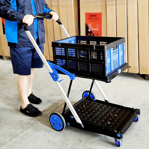 Zusammenklappbarer Doppelstock-Einkaufswagen – Praktisch und Einfach zu Transportieren