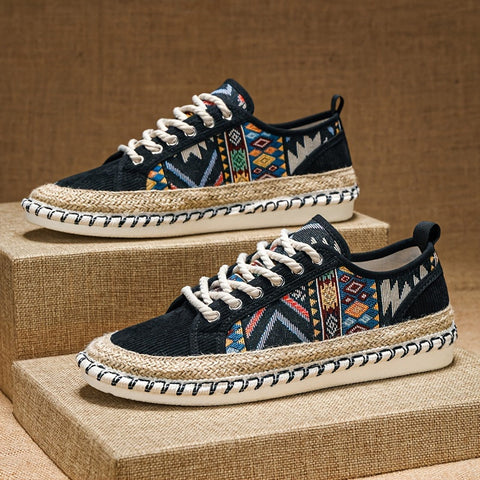 Boho Espadrille Sneakers für Herren – Atmungsaktives Canvas mit Bunt Gesticktem Design