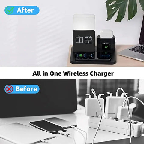 Multifunktionale Drahtlose Ladestation – Inklusive Lampe und Wecker