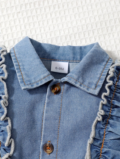 Denim Traumfänger Romper für Kinder – Verspielte Rüschen und coole Details
