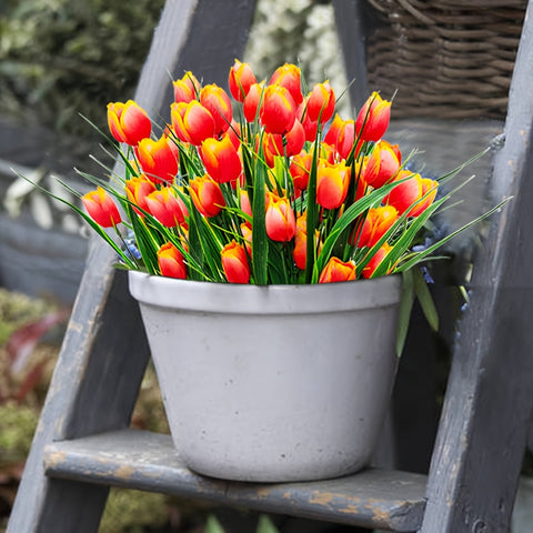 Set aus 6 Bundles Kunst-Tulpen – UV-beständig und realistisch für Garten- und Innendekoration
