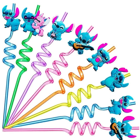 Stitch Wiederverwendbare Strohhalme Set – 16 Bunte Strohhalme für Partys und Geburtstage