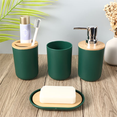 Badezimmer Zubehör Set mit Bambusdeckel – 4-teiliges Set für Badezimmerdekoration