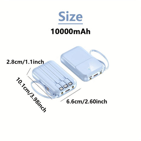 Ultimative Tragbare Powerbank 10000mAh - Schnellladen mit Eingebauten Kabeln
