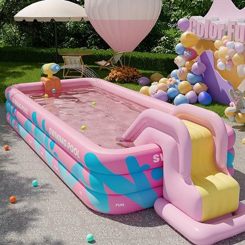 Fröhliches Aufblasbares Schwimmbad für den Garten – Langlebiges PVC, Perfekt für Sommerpartys und Familienvergnügen