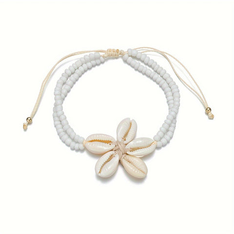 Bohemian Fußkettchen mit Muschelblume - Stilvolles Accessoire für Sommer und Urlaub