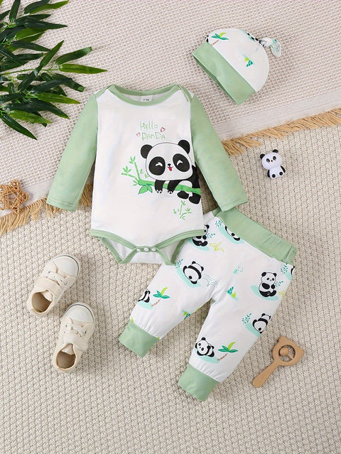 Süßes Baby Panda Set – Overall, Hose und Mütze für Abenteuer im Freien