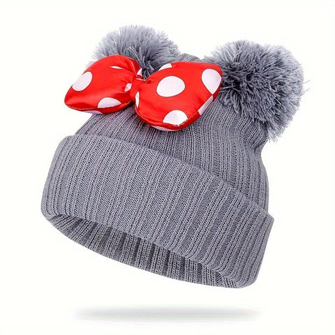 Sanne Schattige Minni Mütze für Kinder - Strick-Beanie mit Schleife und Pompons