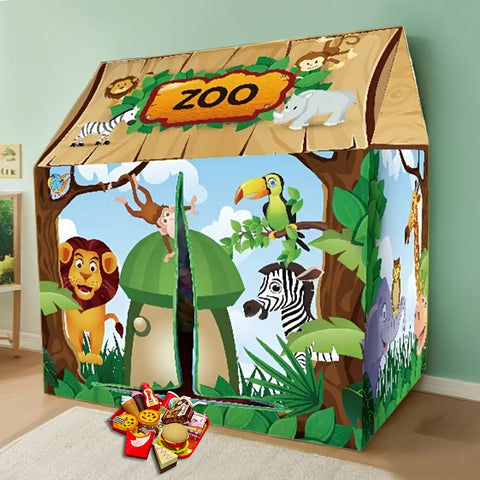 Dschungel Spielzelt für Kinder – Mit Zoo-Dekor und Spielzeugset
