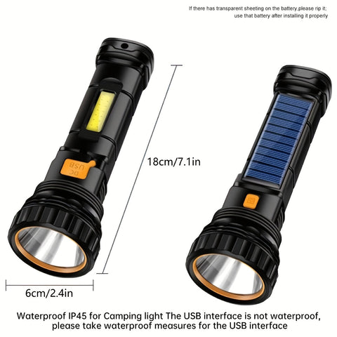 SolarBeam LED Taschenlampe - Wiederaufladbar mit Solarpanel & USB
