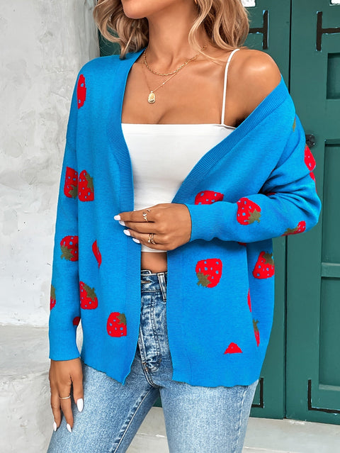 Damen Erdbeerprint Cardigan – Trendy und Komfortabel für Frühling und Herbst