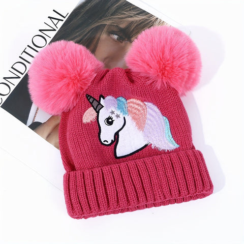 Lila Einhorn Mütze für Kinder - Gemütlich und Warm mit Pompons