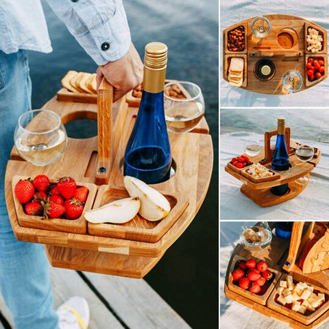 Eleganter Eichen Picknick Wein Tisch – Kompakt & Vielseitig