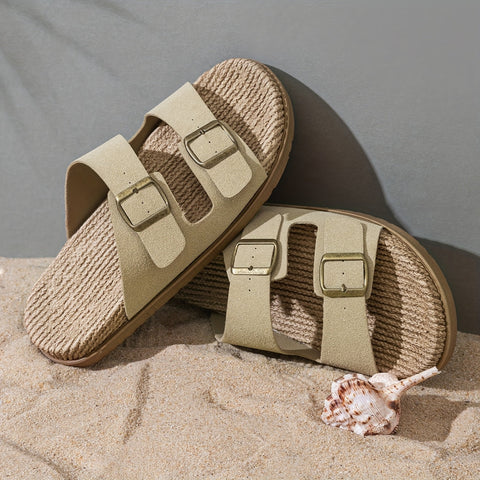 Stylische Herren Slipper – Atmungsaktiv mit Schnallenriemen und Rutschfester Sohle