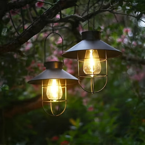 Set aus 2 Solar Retro Laternen – Vintage Hängeleuchten für Garten und Balkon