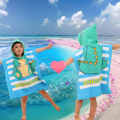 Cartoon Dinosaurier und Piraten Strandtuch für Kinder – Weiche Badedecke mit Kapuze