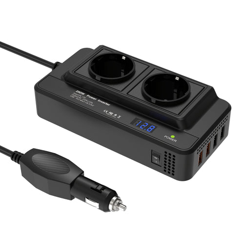 Kompakter 200W Auto-Inverter – Dual-Steckdosen & Quad USB