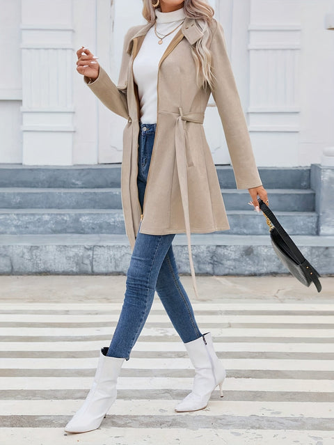 Eleganter Mid-Length Damenmantel mit Taillenkordel – Zeitloses Design für Frühling und Herbst