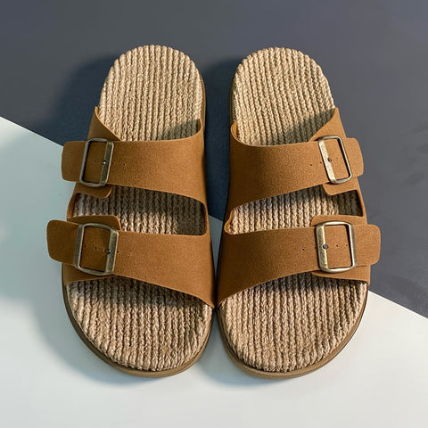Stylische Herren Slipper – Atmungsaktiv mit Schnallenriemen und Rutschfester Sohle