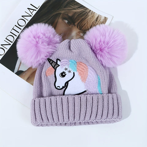 Lila Einhorn Mütze für Kinder - Gemütlich und Warm mit Pompons