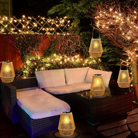 Boho Solar Hängeleuchten Set – Nachhaltige Wicker Laternen für Garten und Balkon