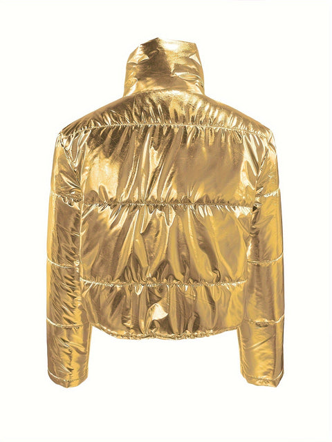 Glänzende Kurze Jacke mit Reißverschluss - Warme und Stilvolle Winterjacke für Damen