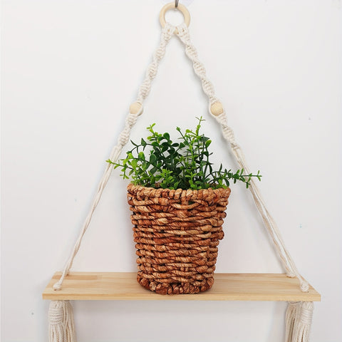 Boho Makramé Wandregal – Handgefertigtes Holzregal mit Rope-Design für ein stilvolles Interieur