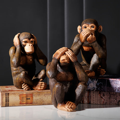 Chimpanseeskulpturen Set von 3 Figuren - Verspielt und Realistisch für Dein Interieur