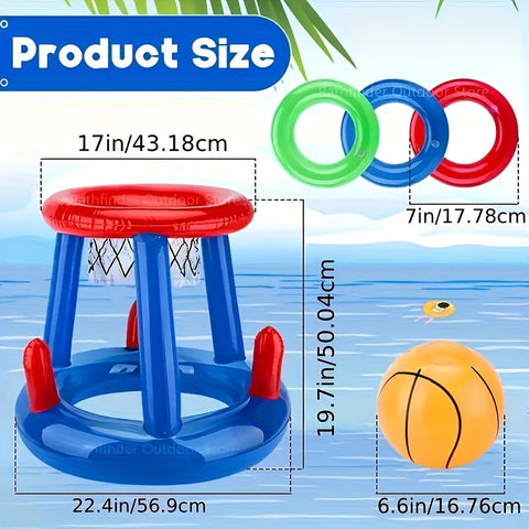 Aufblasbares Schwimmbad-Basketballset – Korb, Ball und Ringe Inbegriffen