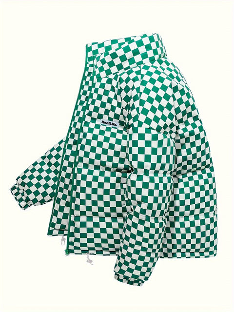 Stilvolle Karierte Pufferjacke für Männer – Atmungsaktive und Warme Winterjacke mit Stehkragen