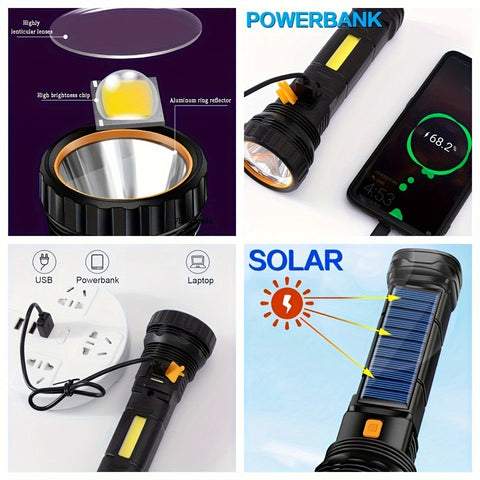 SolarBeam LED Taschenlampe - Wiederaufladbar mit Solarpanel & USB