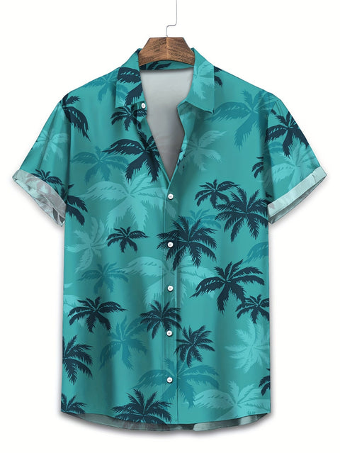Tropisches Palmenmuster Herrenhemd – Kurzarm und lässiger Look für Sommerausflüge