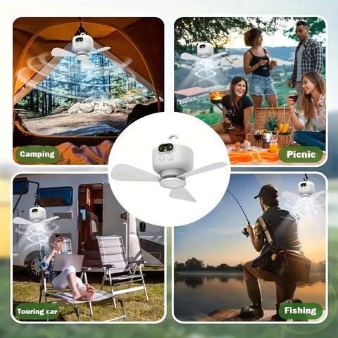 Tragbarer Campingventilator mit Beleuchtung – Wiederaufladbar und mit Fernbedienung für draußen