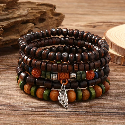 Natürliche Holzperlenarmband-Set - Für den coolen Mann
